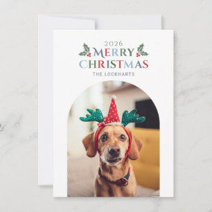 Family Pet Photo Merry Christmas Mistletoe Holiday Card