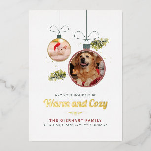 Family Pet Photos Modern Christmas Gold Foil Holiday Card
