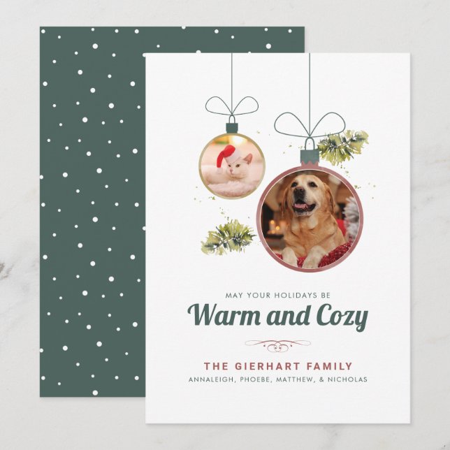 Family Pet Photos Modern Christmas Holiday Card (Front/Back)