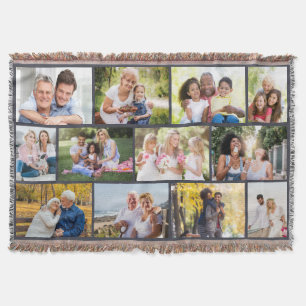 Family Photo 12 Picture Masonry Grid Grey Throw Blanket