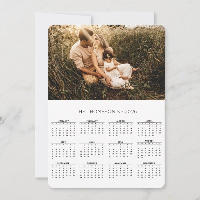 Family Photo 2024 Calendar 12 Month Monogram Holiday Card (Front)