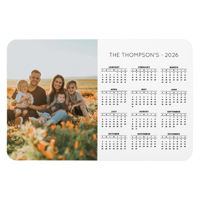 Family Photo 2024 Calendar 12 Month Monogram Magnet (Horizontal)