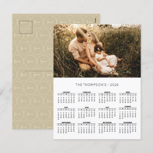 Family Photo 2026 Calendar 12 Month Monogram Holiday Postcard