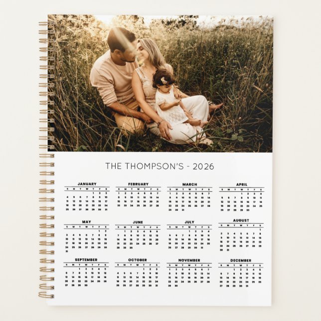 Family Photo 2026 Calendar 12 Month Monogram Planner (Front)