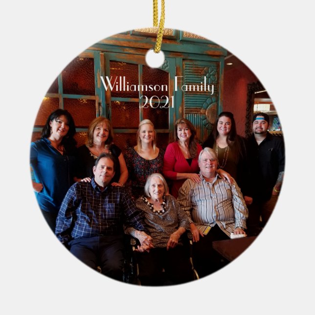 Family Photo 2 sided 2 photo Christmas Ceramic Tree Decoration (Front)