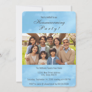 Family Photo and Blue Sky Housewarming Invitation