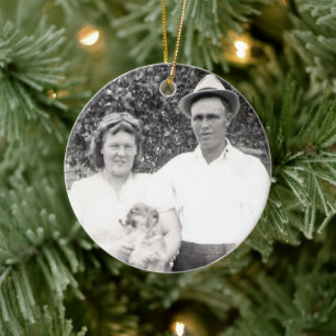 Family Photo and Forget-Me-Not Flower Cluster Ceramic Tree Decoration