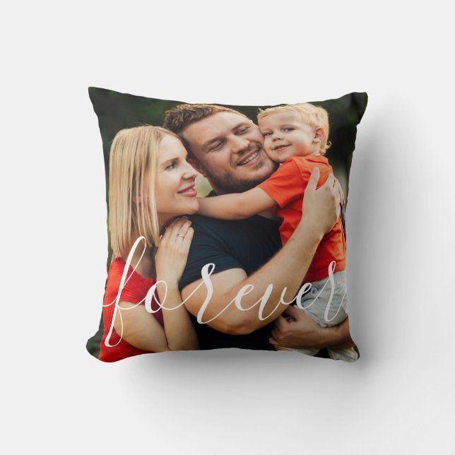 Family Photo and Name Script Forever Cushion (Front)