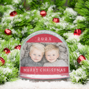 Family photo and year red Merry Christmas keepsake Snowglobe