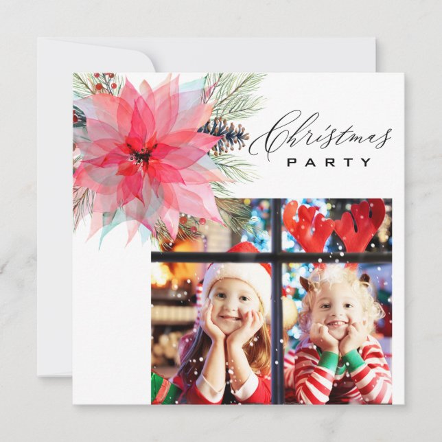*~* Family PHOTO AP20  Poinsettia Christmas Party Invitation (Front)