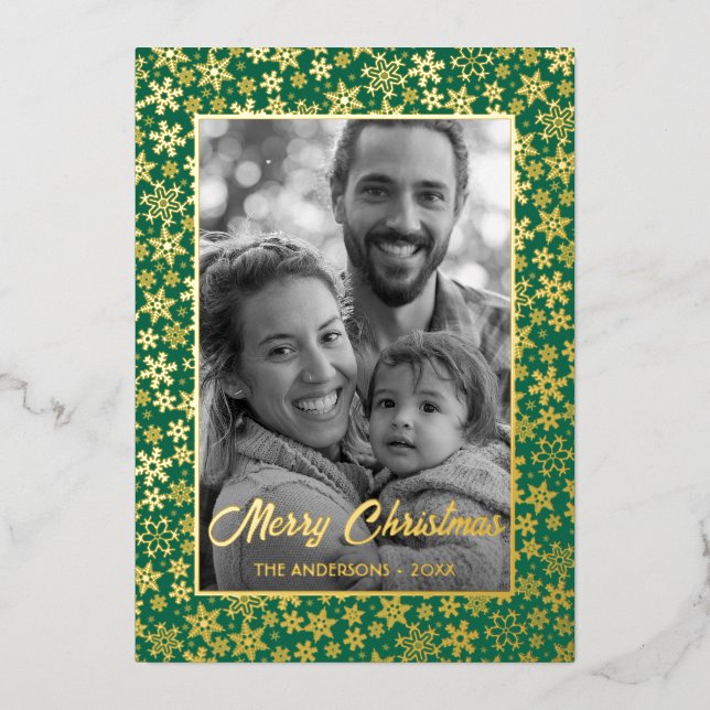 Family Photo | Auto Convert pic to Black and White Foil Holiday Card (Front)