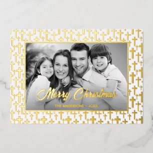 Family Photo Auto Convert pic to Black and White Foil Holiday Card