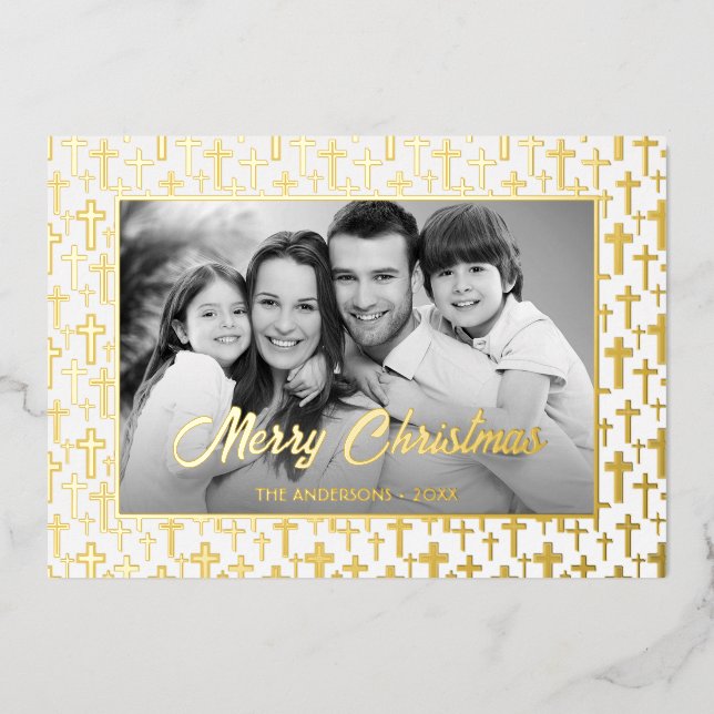 Family Photo | Auto Convert pic to Black and White Foil Holiday Card (Front)