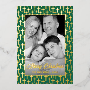 Family Photo Auto Convert pic to Black and White Foil Holiday Card