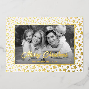 Family Photo Auto Convert pic to Black and White Foil Holiday Card