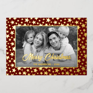 Family Photo Auto Convert pic to Black and White Foil Holiday Card