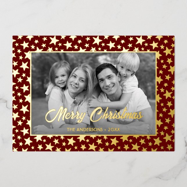 Family Photo | Auto Convert pic to Black and White Foil Holiday Card (Front)