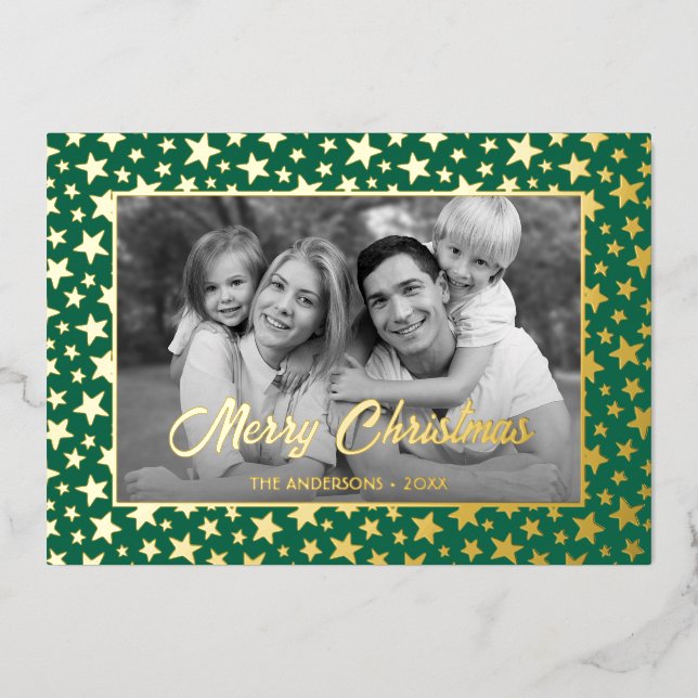Family Photo | Auto Convert pic to Black and White Foil Holiday Card (Front)