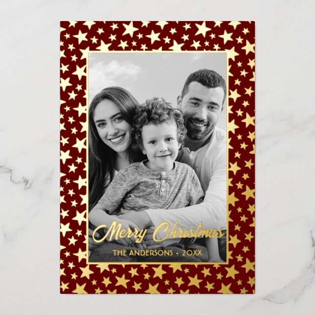 Family Photo | Auto Convert pic to Black and White Foil Holiday Card (Front)