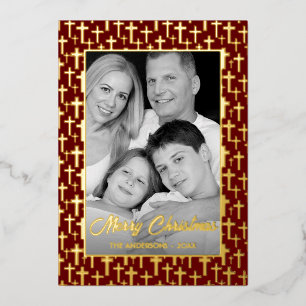Family Photo Auto Convert pic to Black and White Foil Holiday Card