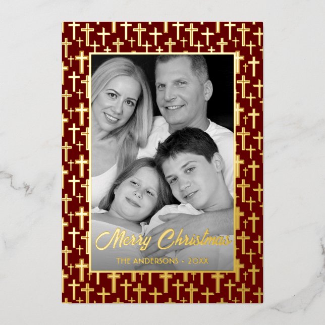 Family Photo | Auto Convert pic to Black and White Foil Holiday Card (Front)