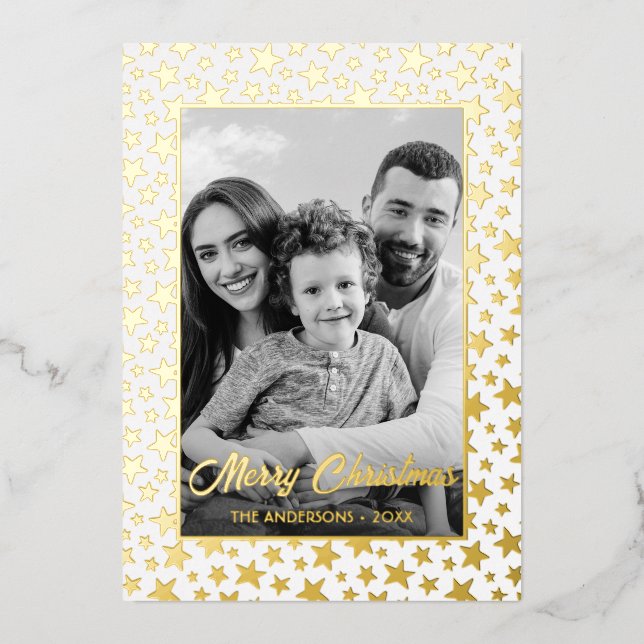 Family Photo | Auto Convert pic to Black and White Foil Holiday Card (Front)