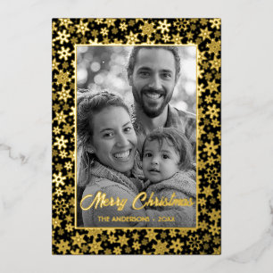 Family Photo Auto Convert pic to Black and White Foil Holiday Card