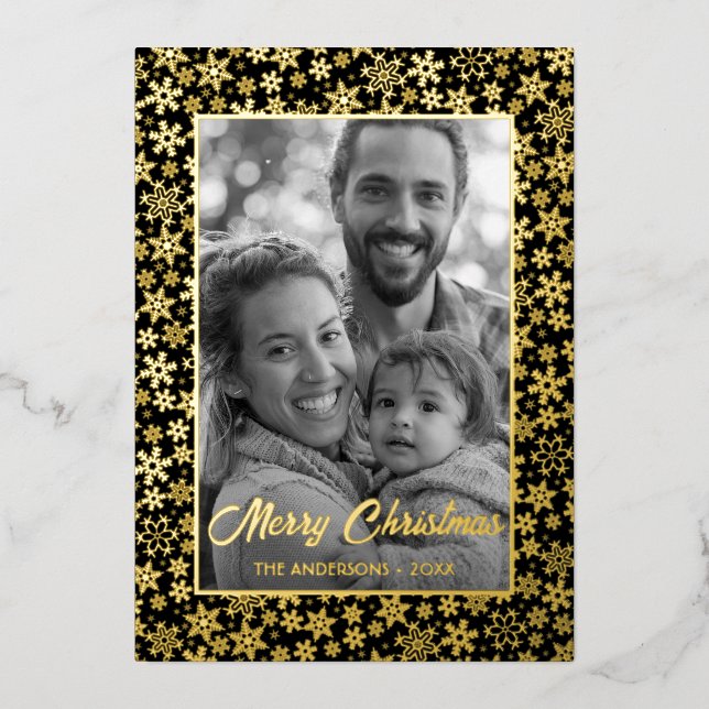 Family Photo | Auto Convert pic to Black and White Foil Holiday Card (Front)