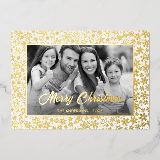 Family Photo | Auto Convert pic to Black and White Foil Holiday Card (Front)