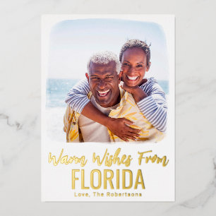 Family Photo Beach Christmas Card Watercolor Foil