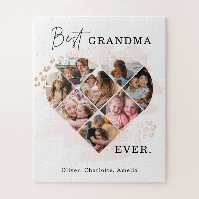 Family Photo Best Grandma Ever Heart Shape 8 Photo Jigsaw Puzzle (Vertical)