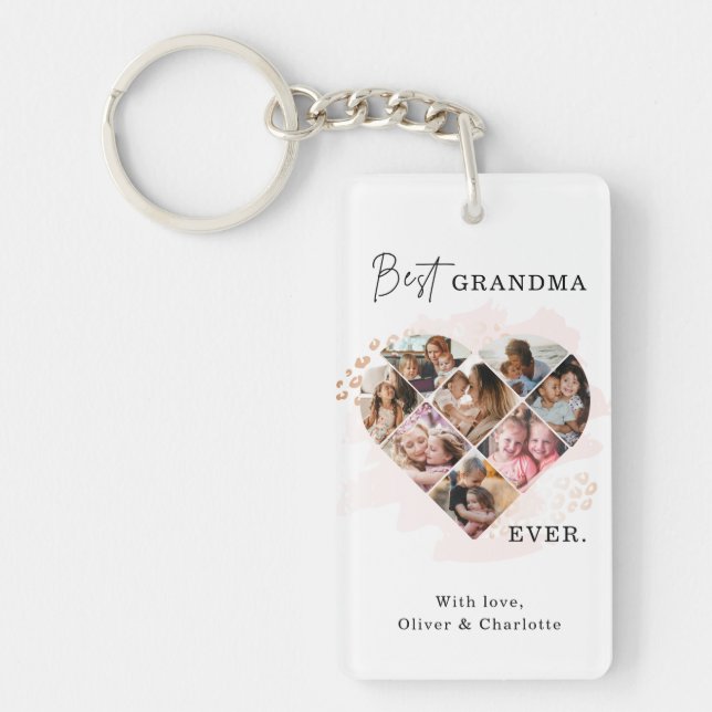 Family Photo Best Grandma Ever Heart Shape 8 Photo Key Ring (Front)