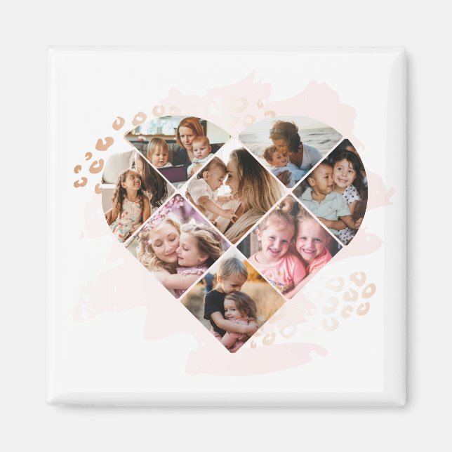Family Photo Best Grandma Ever Heart Shape 8 Photo Magnet (Front)