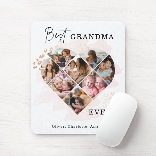 Family Photo Best Grandma Ever Heart Shape 8 Photo Mouse Mat (With Mouse)