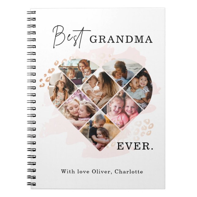 Family Photo Best Grandma Ever Heart Shape 8 Photo Notebook (Front)