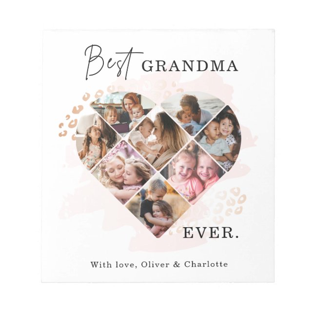 Family Photo Best Grandma Ever Heart Shape 8 Photo Notepad (Front)