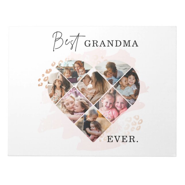 Family Photo Best Grandma Ever Heart Shape 8 Photo Notepad (Front)