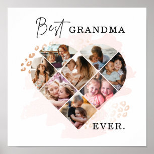 Family Photo Best Grandma Ever Heart Shape 8 Photo Poster