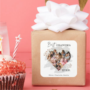 Family Photo Best Grandma Ever Heart Shape 8 Photo Square Sticker