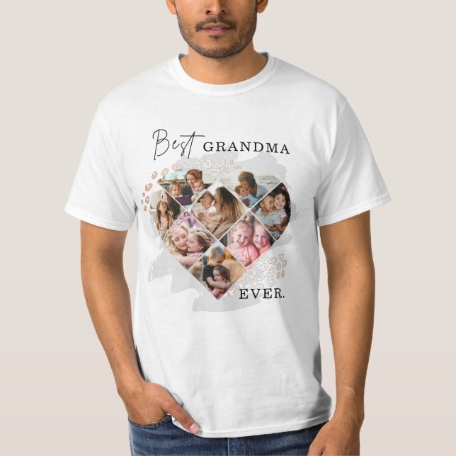 Family Photo Best Grandma Ever Heart Shape 8 Photo T-Shirt (Front)