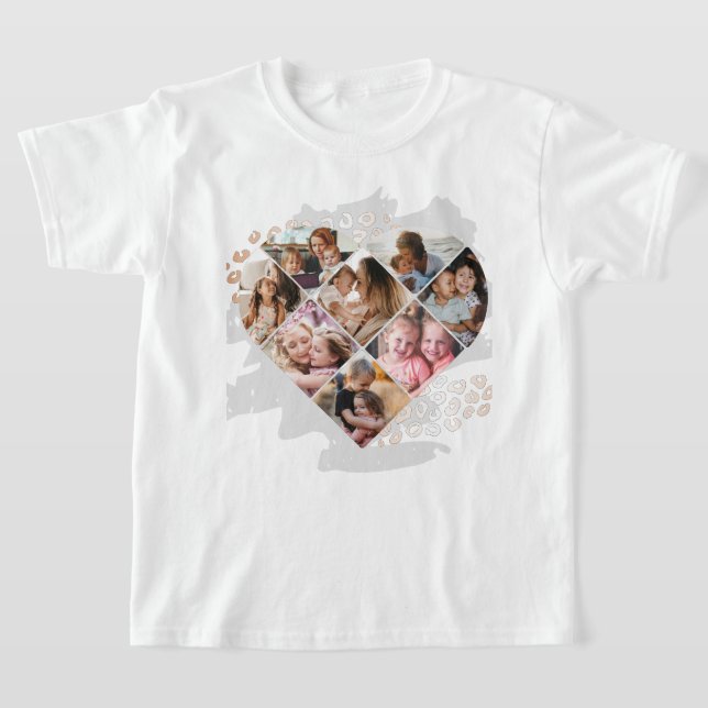 Family Photo Best Grandma Ever Heart Shape 8 Photo T-Shirt (Laydown)