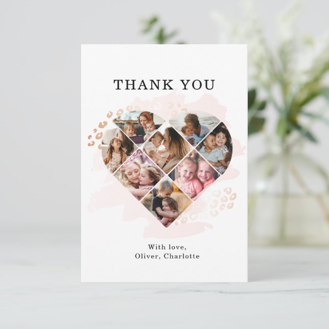 Family Photo Best Grandma Ever Heart Shape 8 Photo Thank You Card (Standing Front)