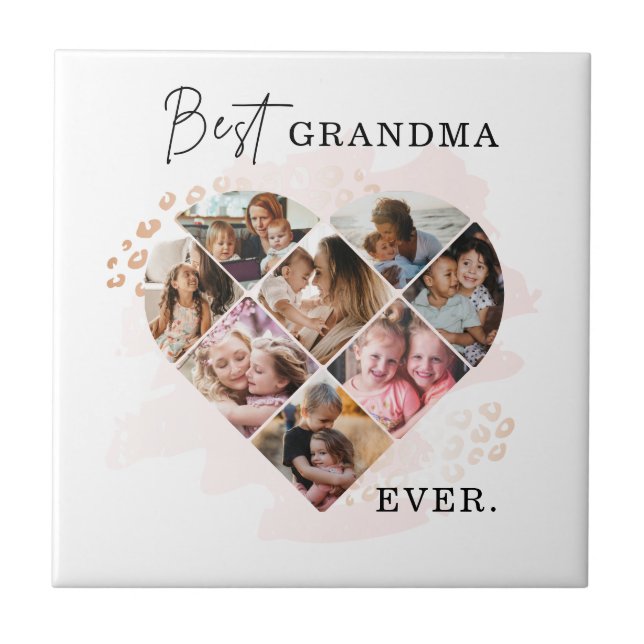 Family Photo Best Grandma Ever Heart Shape 8 Photo Tile (Front)