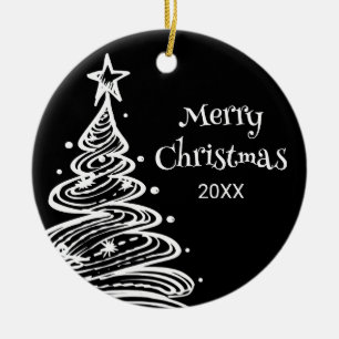 Family Photo Black White Christmas Tree Gift Ceramic Tree Decoration