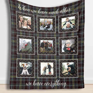 Family Photo Blanket in Rustic Patchwork Plaid