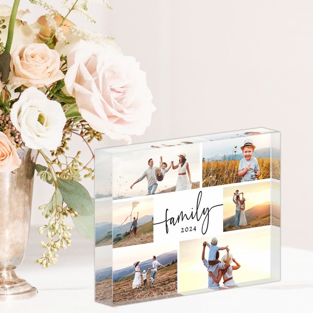 Family Photo Block (Elegant Calligraphy Script Family Photo Collage Photo Block by Simply Said)