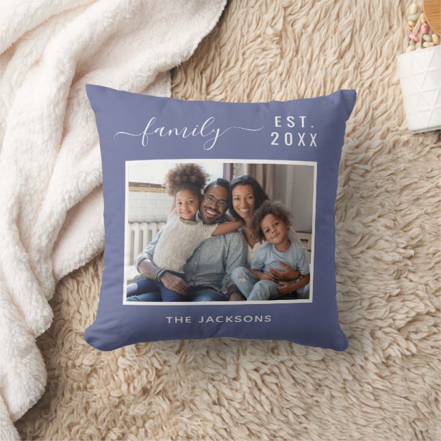 Family photo blue name script cushion (Blanket)