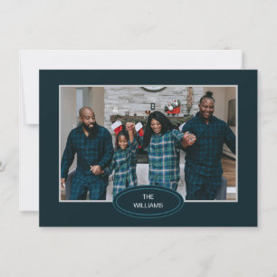 Family Photo Blue Pyjamas Framed Christmas Card