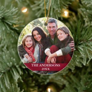 Family Photo Burgundy Ceramic Tree Decoration