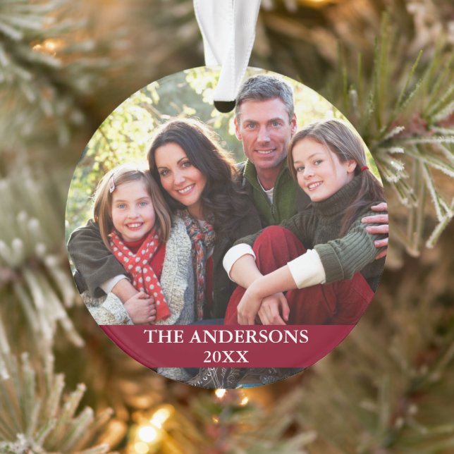 Family Photo Burgundy Ornament (Tree)